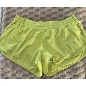 Lululemon Womens Hotty Hot Shorts Neon Yellow Lined Running Size 14